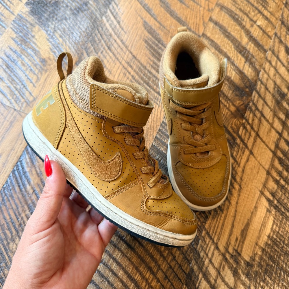 Nike Court Borough Mid Tan Kids Sneakers Size 12.5C Brown Streetwear Shoes